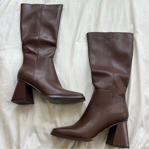 NEW Brown Square Toe Faux Leather Boots